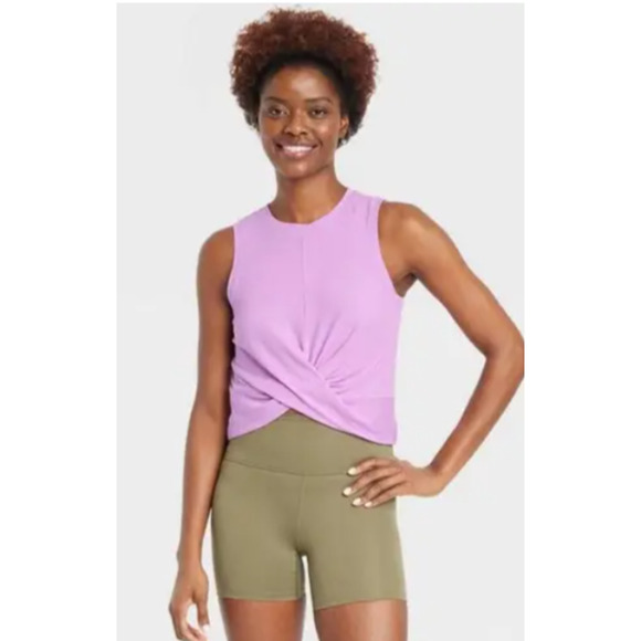 All in Motion Orchid Purple Ribbed Twist Front Cropped Tank Small 2-6 - Picture 1 of 4